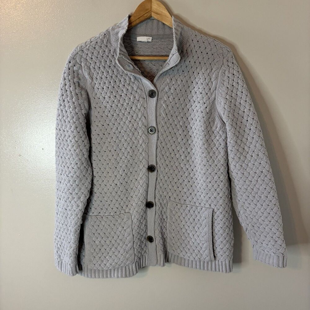 J. Jill Gray Button-Up Textured Cardigan Sweater